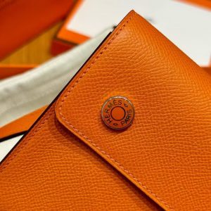 Hermes Hermèsnap Wallet Handmade In Epsom Calfskin Leather Silver Hardware 93 Orange - Image 13