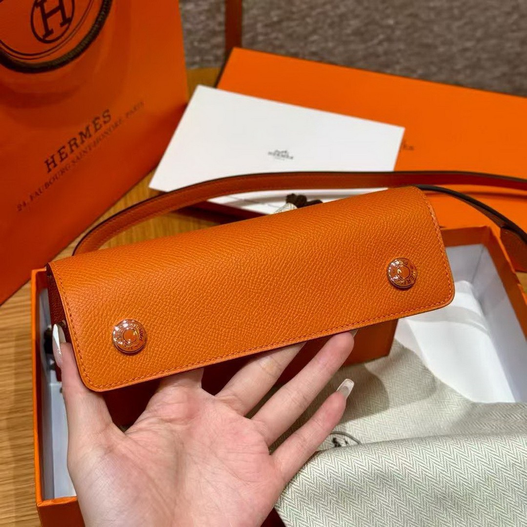 Hermes Hermèsnap Wallet Handmade In Epsom Calfskin Leather Silver Hardware 93 Orange - Image 11