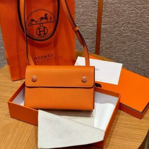 Hermes Hermèsnap Wallet Handmade In Epsom Calfskin Leather Silver Hardware 93 Orange - Image 10