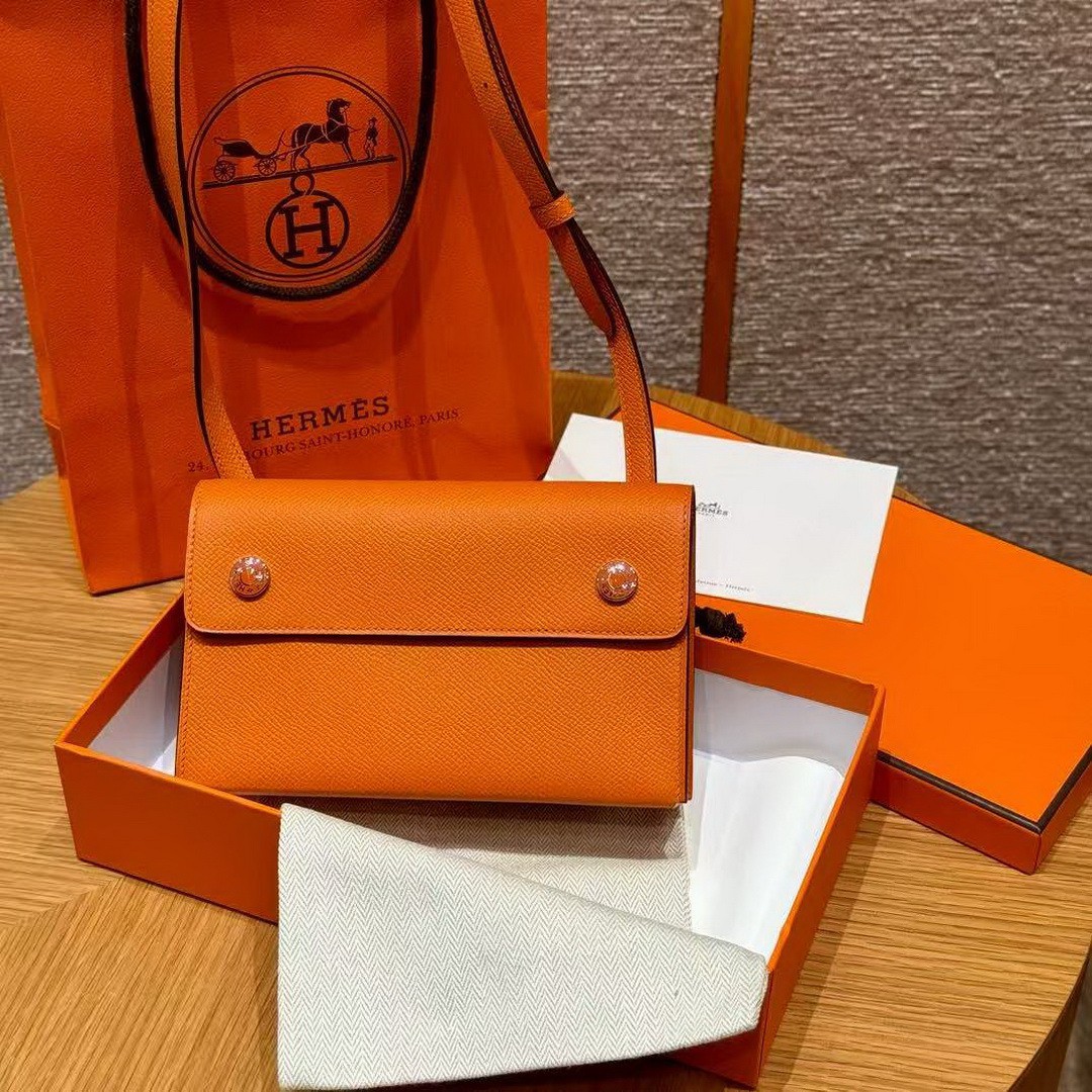Hermes Hermèsnap Wallet Handmade In Epsom Calfskin Leather Silver Hardware 93 Orange - Image 10