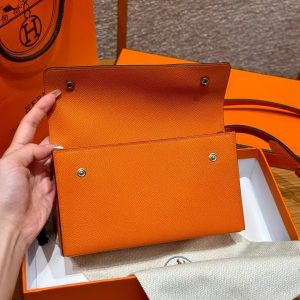 Hermes Hermèsnap Wallet Handmade In Epsom Calfskin Leather Silver Hardware 93 Orange - Image 9