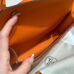 Hermes Hermèsnap Wallet Handmade In Epsom Calfskin Leather Silver Hardware 93 Orange - Image 8