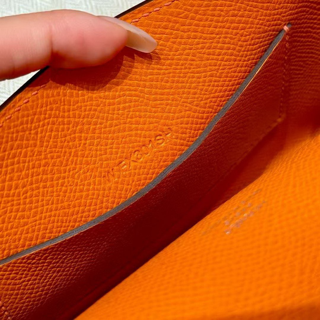 Hermes Hermèsnap Wallet Handmade In Epsom Calfskin Leather Silver Hardware 93 Orange - Image 5