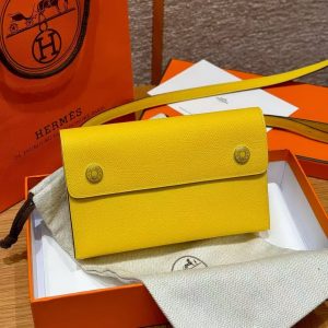 Hermes Hermèsnap Wallet Handmade In Epsom Calfskin Leather Silver Hardware 9o Jaune de Naples