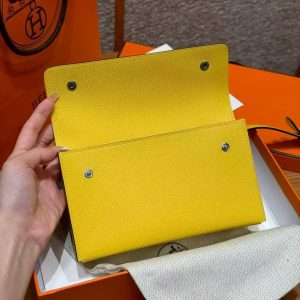 Hermes Hermèsnap Wallet Handmade In Epsom Calfskin Leather Silver Hardware 9o Jaune de Naples - Image 10