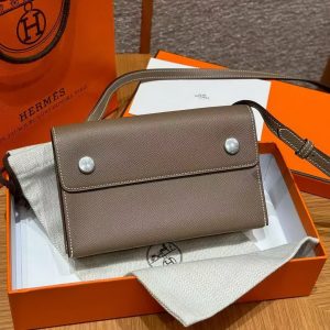 Hermes Hermèsnap Wallet Handmade In Epsom Calfskin Leather Silver Hardware ck18 Etoupe