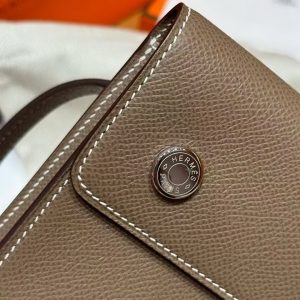Hermes Hermèsnap Wallet Handmade In Epsom Calfskin Leather Silver Hardware ck18 Etoupe - Image 10