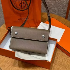 Hermes Hermèsnap Wallet Handmade In Epsom Calfskin Leather Silver Hardware ck18 Etoupe - Image 9