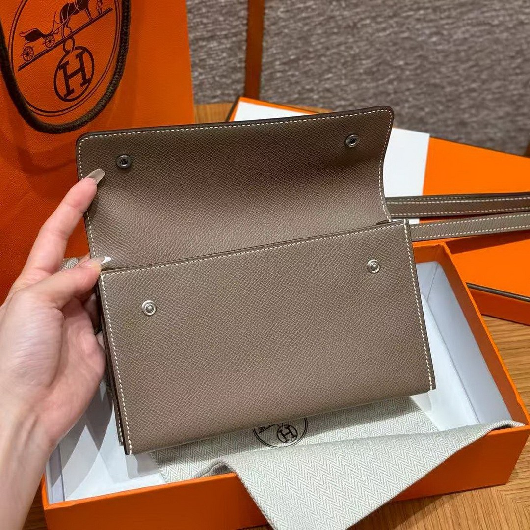 Hermes Hermèsnap Wallet Handmade In Epsom Calfskin Leather Silver Hardware ck18 Etoupe - Image 8