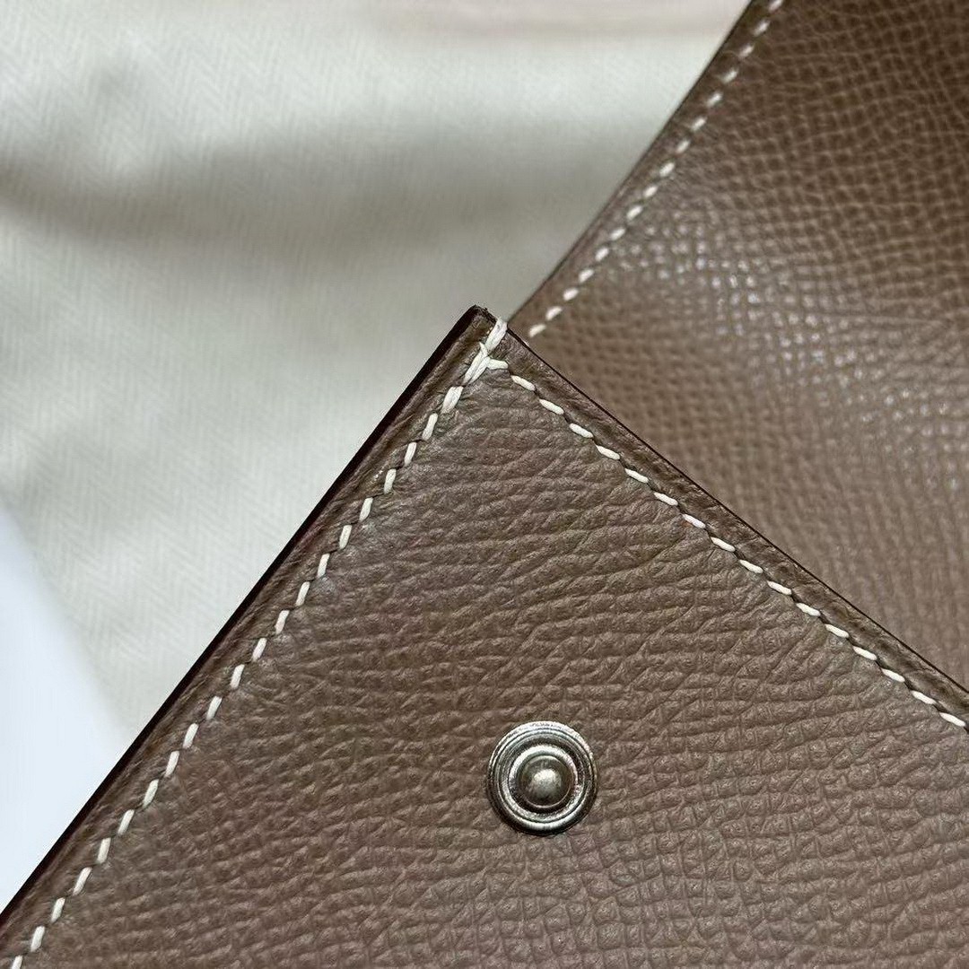 Hermes Hermèsnap Wallet Handmade In Epsom Calfskin Leather Silver Hardware ck18 Etoupe - Image 6