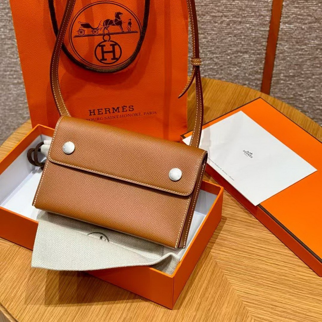 Hermes Hermèsnap Wallet Handmade In Epsom Calfskin Leather Silver Hardware ck37 Gold - Image 11