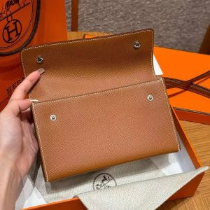 Hermes Hermèsnap Wallet Handmade In Epsom Calfskin Leather Silver Hardware ck37 Gold - Image 9