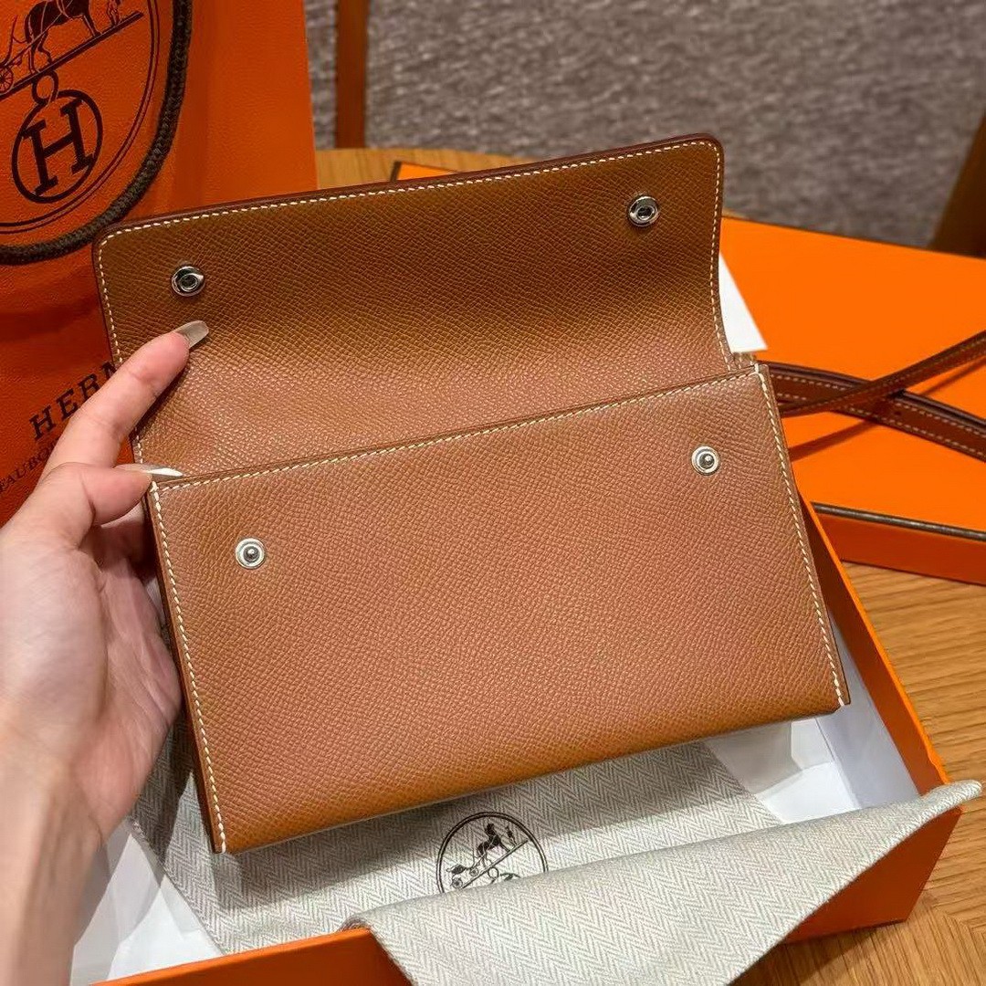 Hermes Hermèsnap Wallet Handmade In Epsom Calfskin Leather Silver Hardware ck37 Gold - Image 9