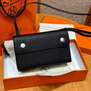 Hermes Hermèsnap Wallet Handmade In Epsom Calfskin Leather Silver Hardware ck89 Noir