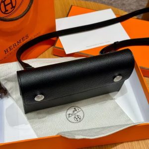 Hermes Hermèsnap Wallet Handmade In Epsom Calfskin Leather Silver Hardware ck89 Noir - Image 17