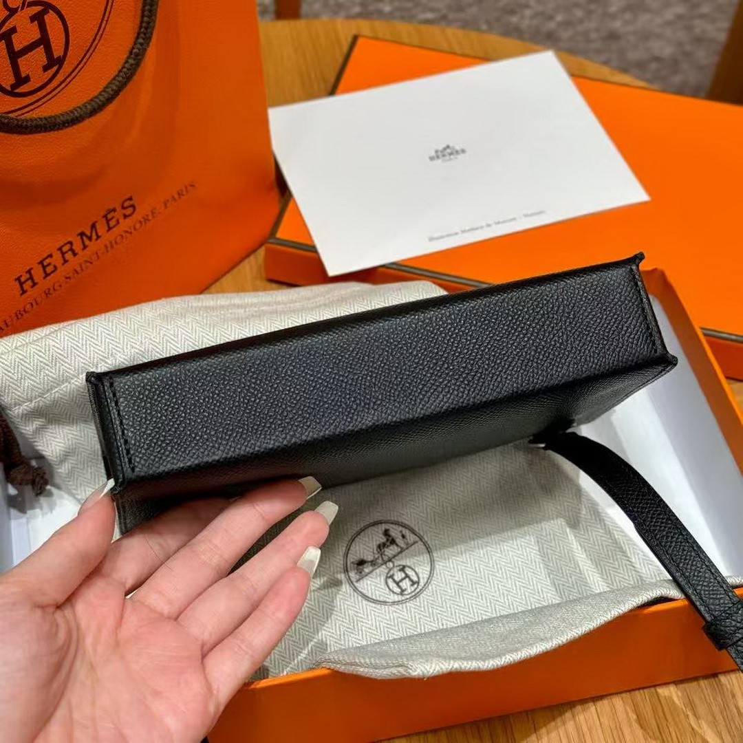 Hermes Hermèsnap Wallet Handmade In Epsom Calfskin Leather Silver Hardware ck89 Noir - Image 16