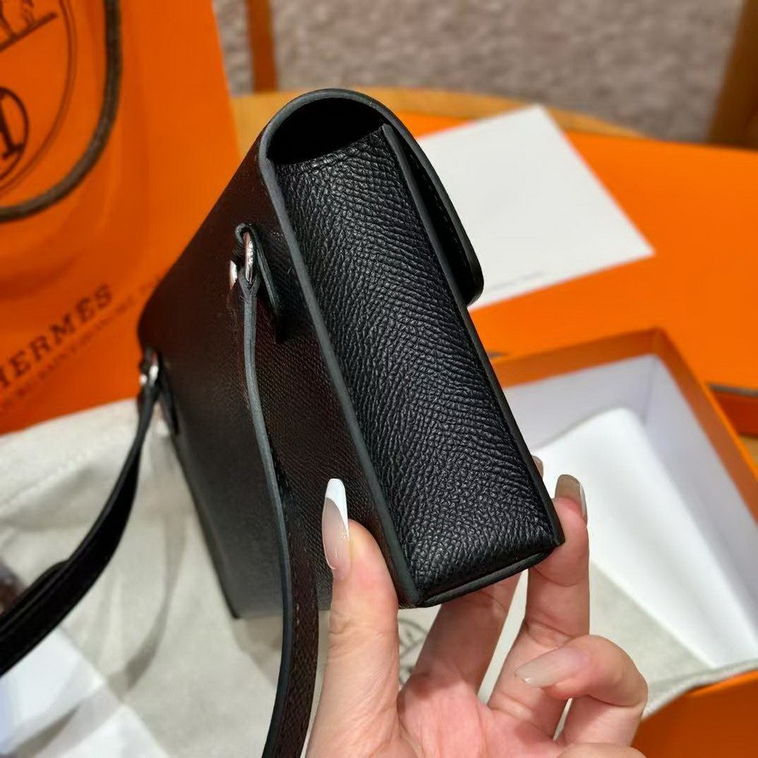 Hermes Hermèsnap Wallet Handmade In Epsom Calfskin Leather Silver Hardware ck89 Noir - Image 15
