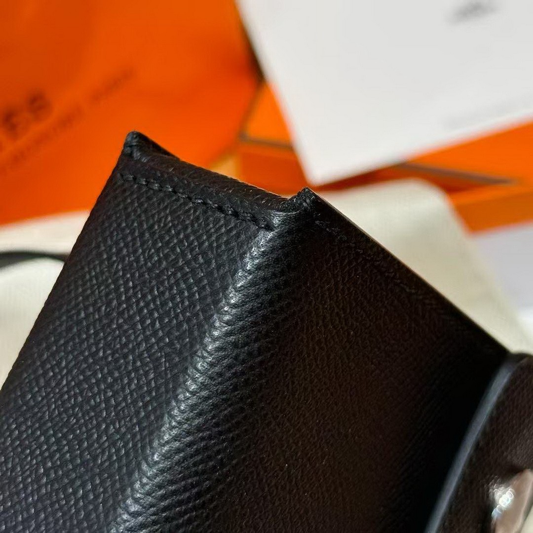Hermes Hermèsnap Wallet Handmade In Epsom Calfskin Leather Silver Hardware ck89 Noir - Image 13