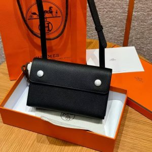 Hermes Hermèsnap Wallet Handmade In Epsom Calfskin Leather Silver Hardware ck89 Noir - Image 10