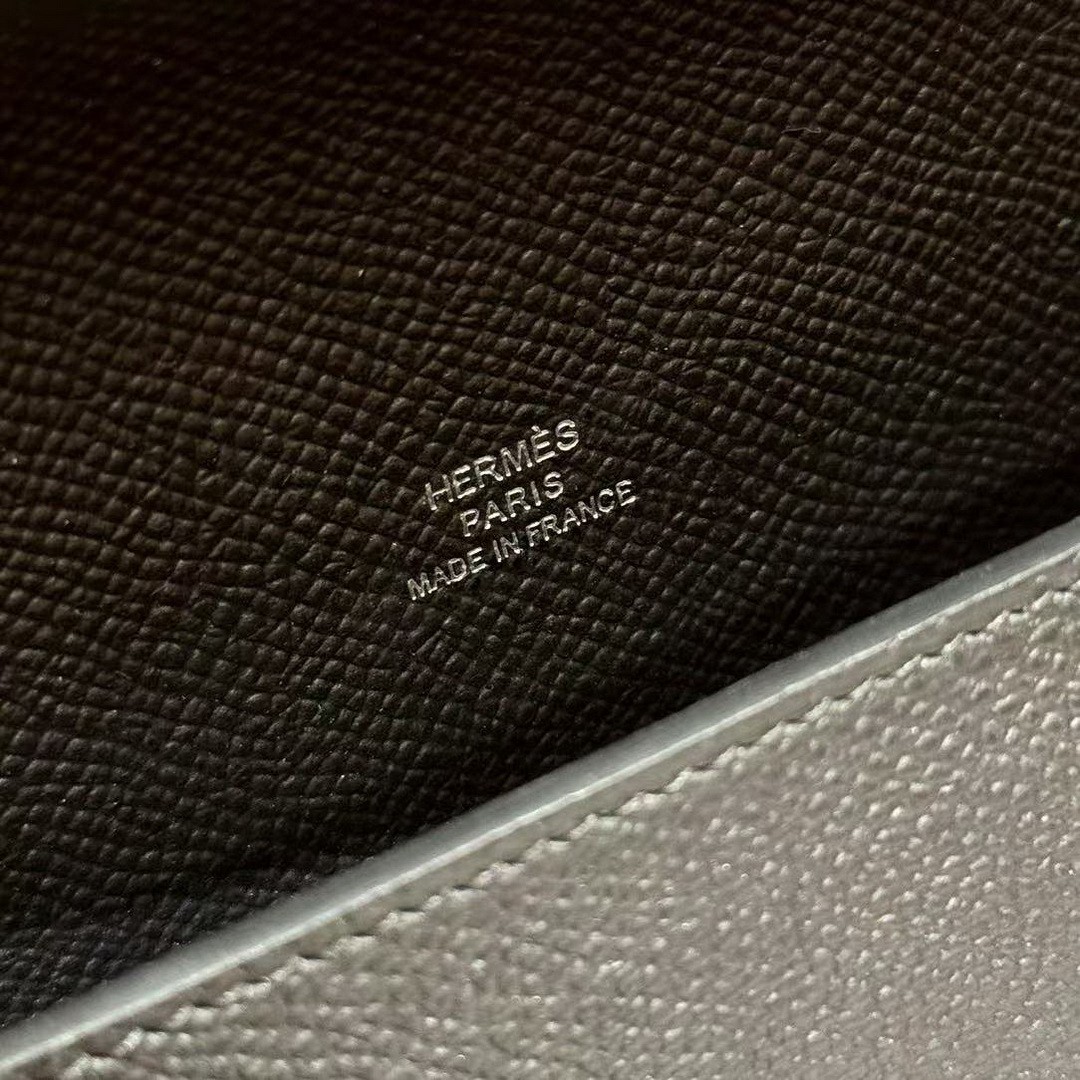 Hermes Hermèsnap Wallet Handmade In Epsom Calfskin Leather Silver Hardware ck89 Noir - Image 8