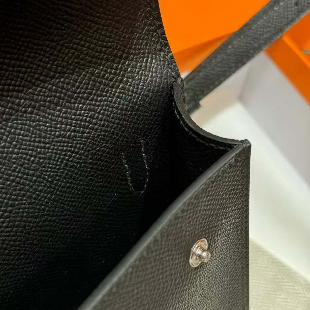 Hermes Hermèsnap Wallet Handmade In Epsom Calfskin Leather Silver Hardware ck89 Noir - Image 7