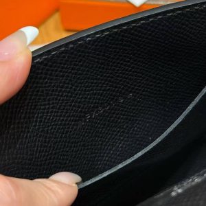 Hermes Hermèsnap Wallet Handmade In Epsom Calfskin Leather Silver Hardware ck89 Noir - Image 6