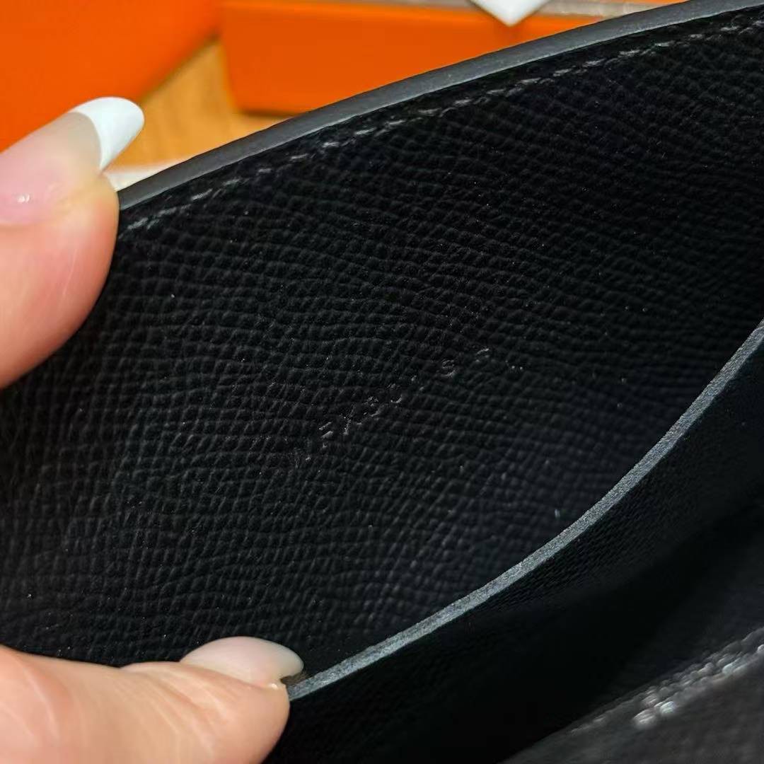 Hermes Hermèsnap Wallet Handmade In Epsom Calfskin Leather Silver Hardware ck89 Noir - Image 6