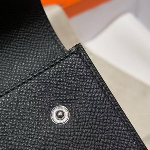 Hermes Hermèsnap Wallet Handmade In Epsom Calfskin Leather Silver Hardware ck89 Noir - Image 5