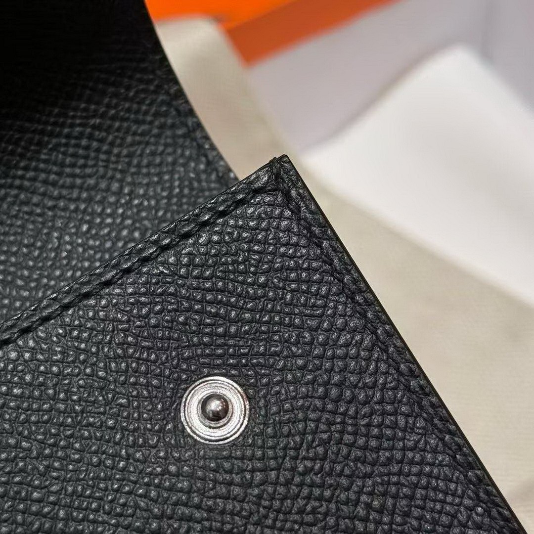 Hermes Hermèsnap Wallet Handmade In Epsom Calfskin Leather Silver Hardware ck89 Noir - Image 5