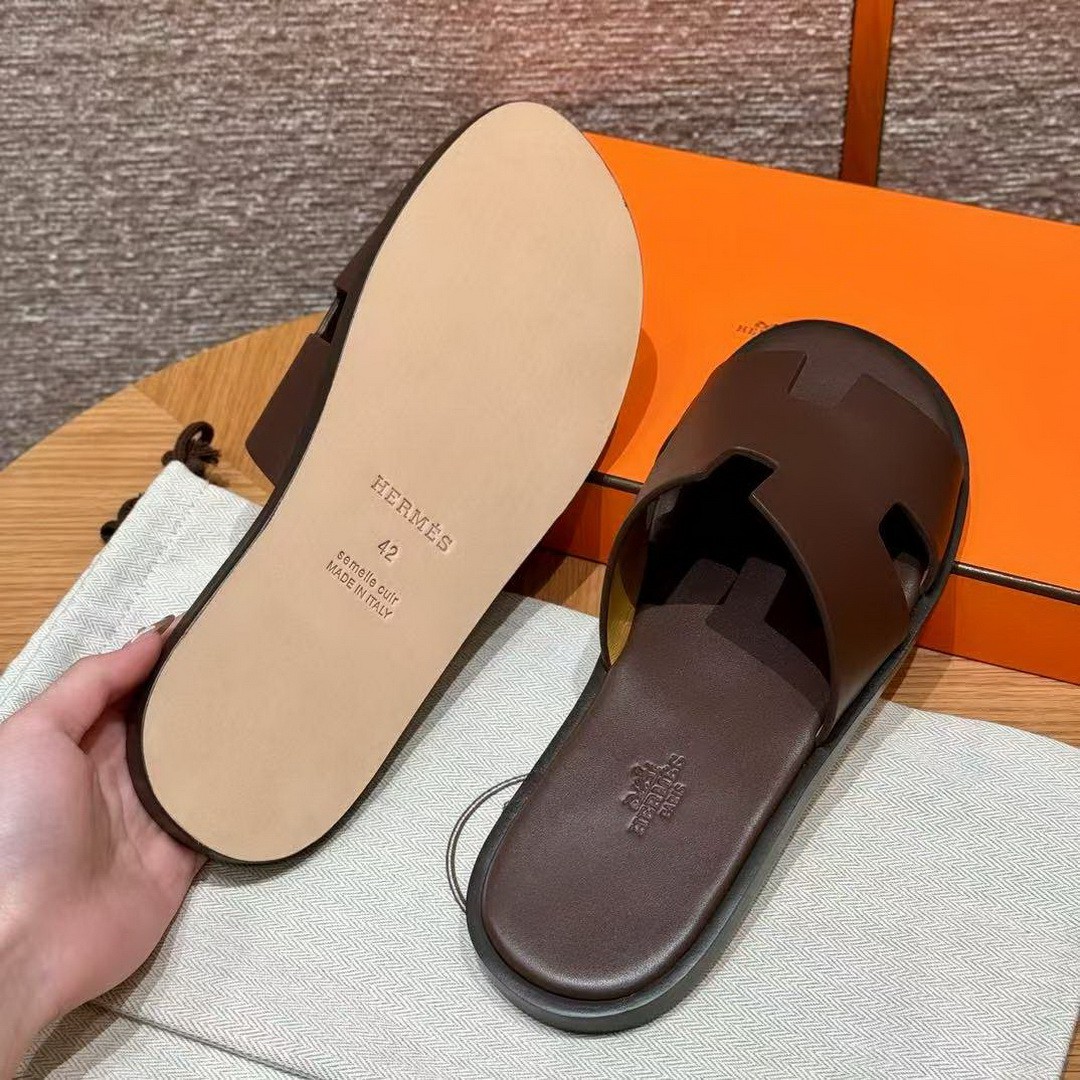 Hermes Izmir Sandal Men Calfskin Moka H041141ZH05390 - Image 12
