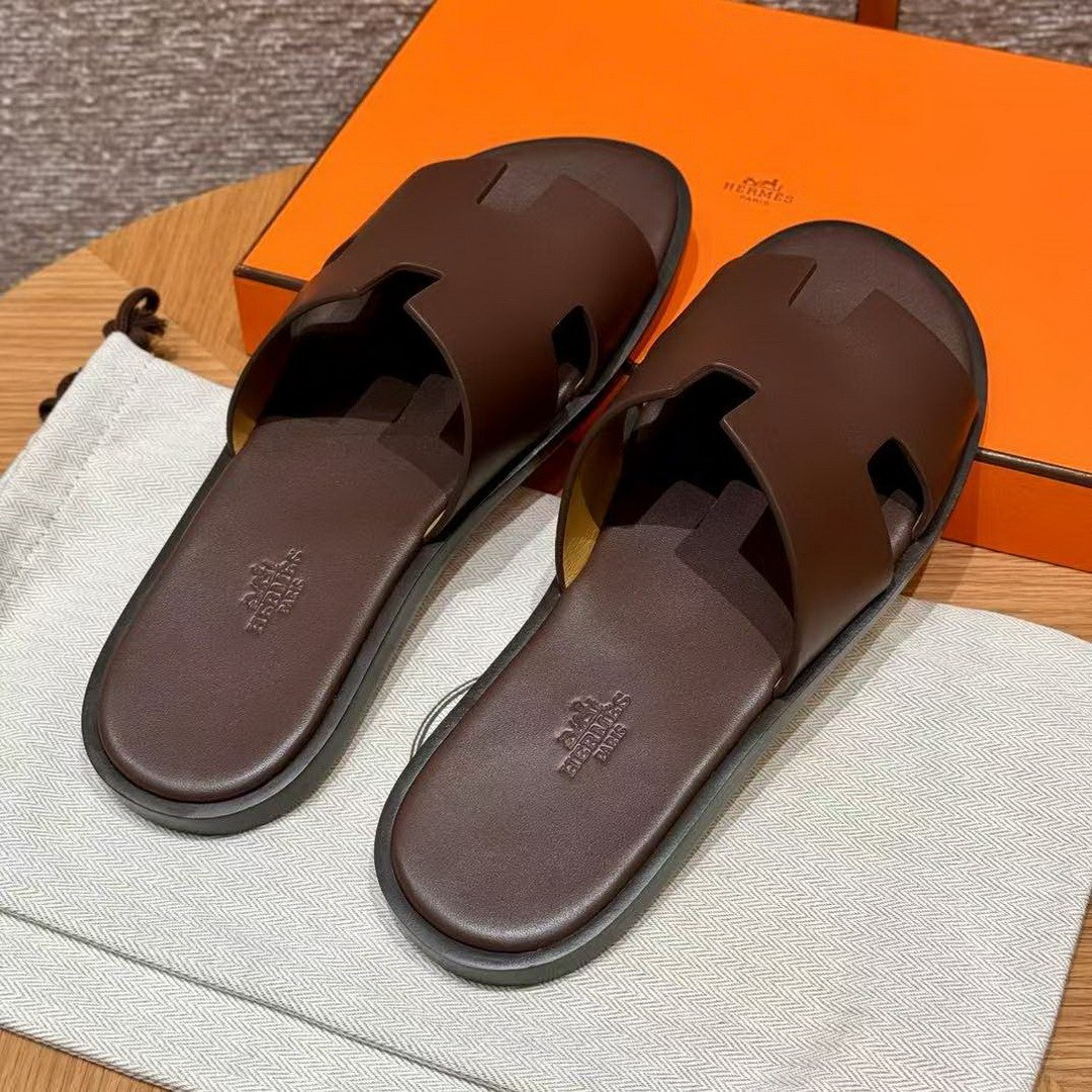 Hermes Izmir Sandal Men Calfskin Moka H041141ZH05390 - Image 11