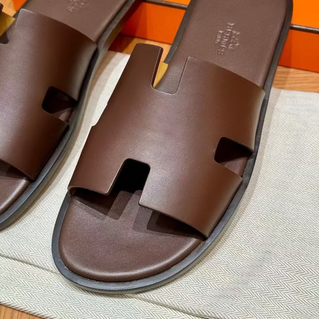 Hermes Izmir Sandal Men Calfskin Moka H041141ZH05390 - Image 7