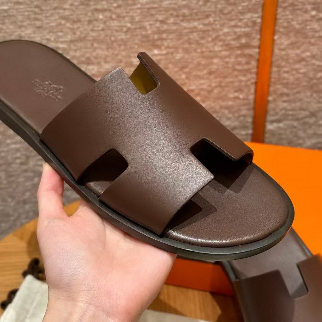 Hermes Izmir Sandal Men Calfskin Moka H041141ZH05390 - Image 6