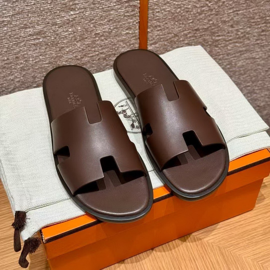 Hermes Izmir Sandal Men Calfskin Moka H041141ZH05390 - Image 5