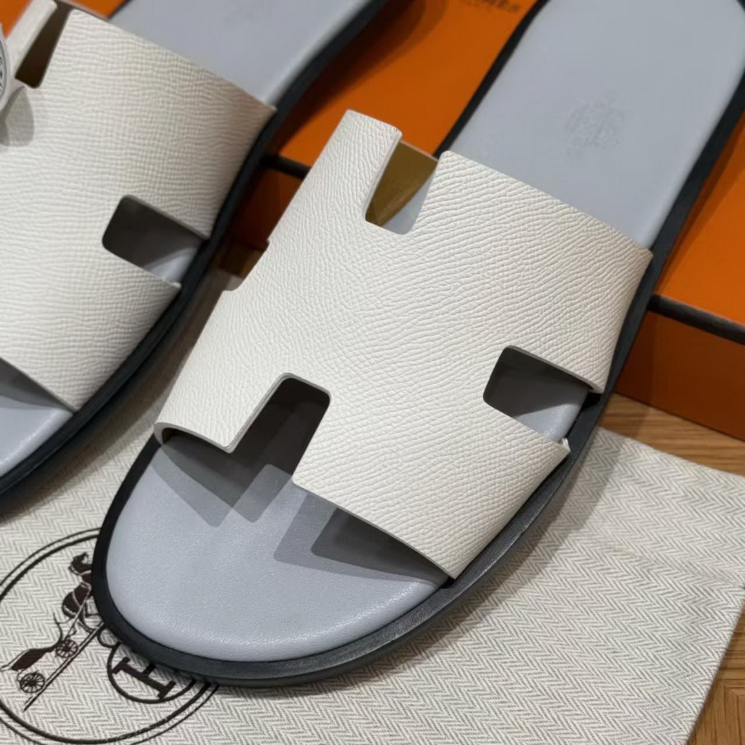 Hermes Izmir Sandal Men Epsom Calfskin Blanc Blue - Image 9