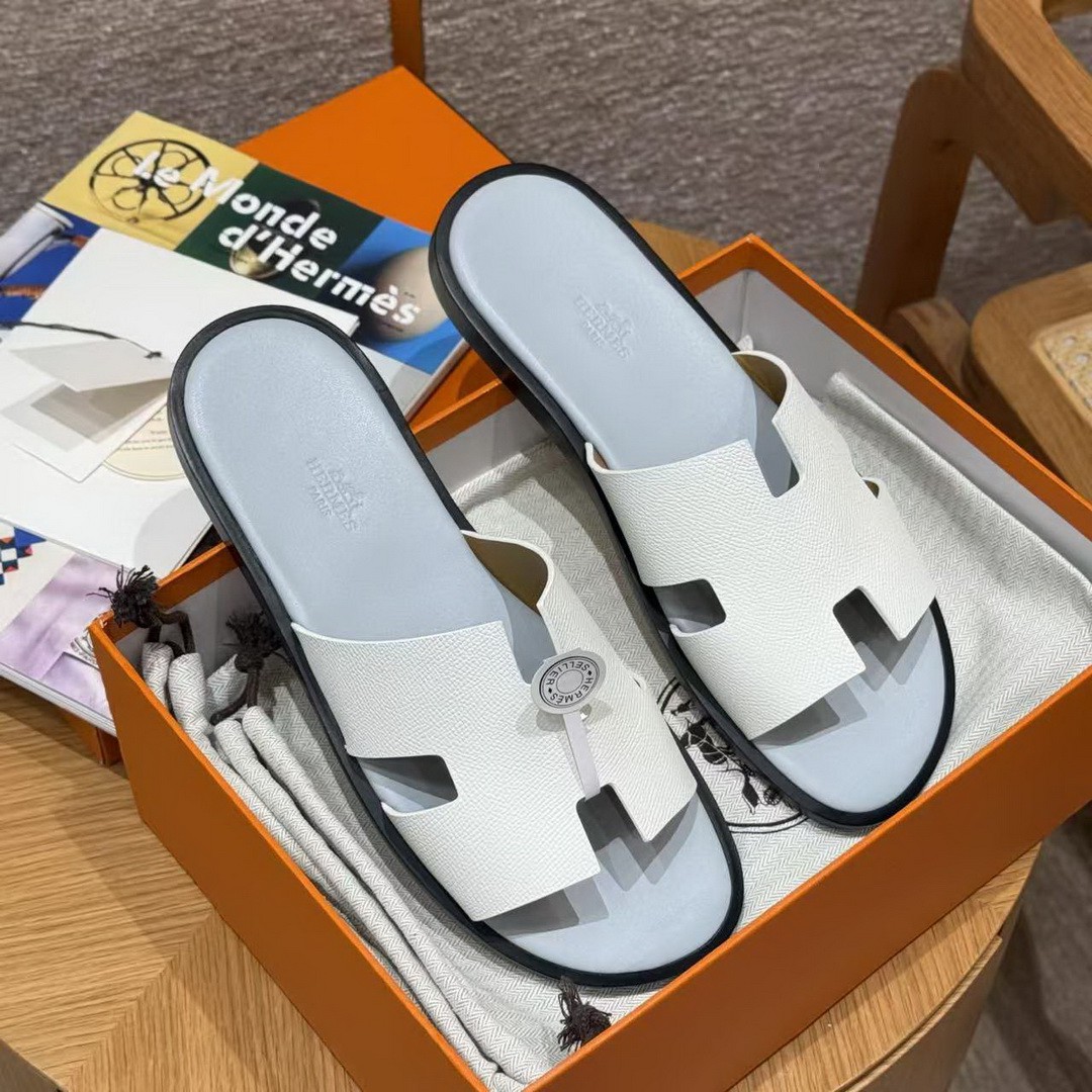 Hermes Izmir Sandal Men Epsom Calfskin Blanc Blue - Image 8