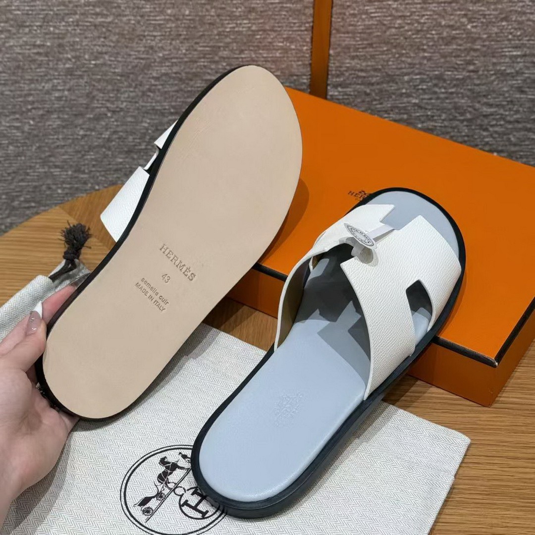 Hermes Izmir Sandal Men Epsom Calfskin Blanc Blue - Image 5