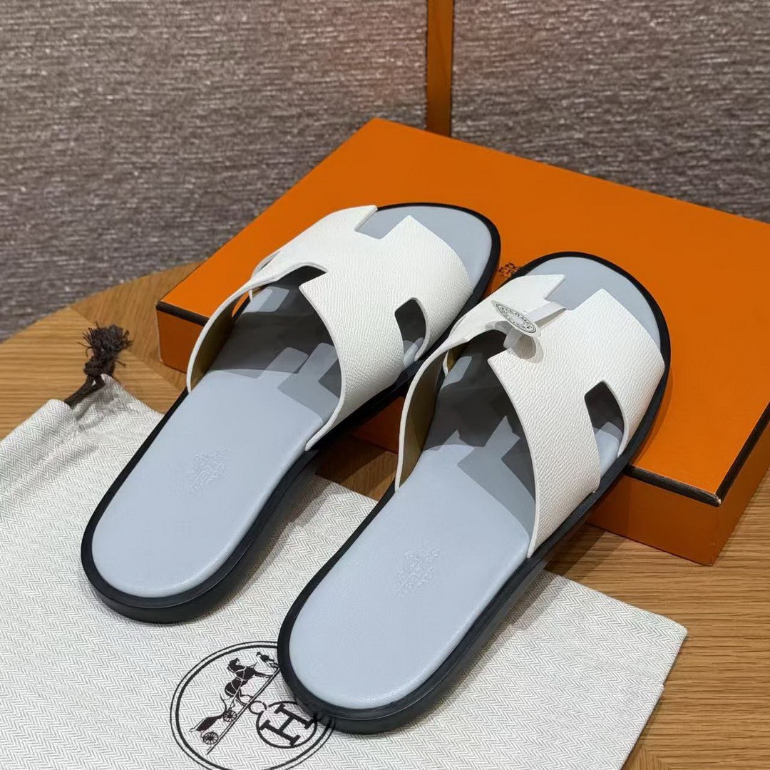 Hermes Izmir Sandal Men Epsom Calfskin Blanc Blue - Image 4