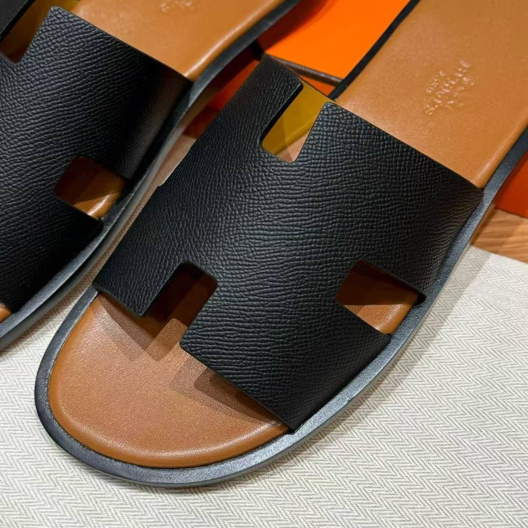 Hermes Izmir Sandal Men Epsom Calfskin Noir Gold - Image 6