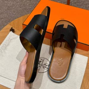 Hermes Izmir Sandal Men Epsom Calfskin Noir Gold - Image 4