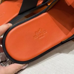 Hermes Izmir Sandal Men Epsom Calfskin Noir Orange - Image 10
