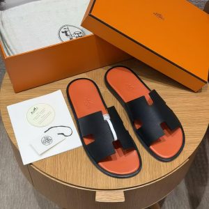 Hermes Izmir Sandal Men Epsom Calfskin Noir Orange - Image 8