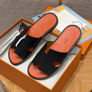 Hermes Izmir Sandal Men Epsom Calfskin Noir Orange - Image 7