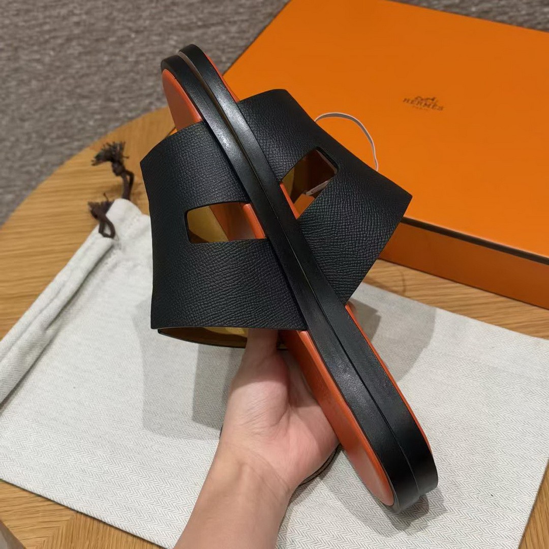 Hermes Izmir Sandal Men Epsom Calfskin Noir Orange - Image 6