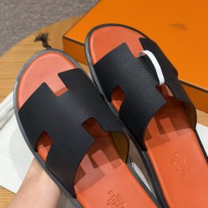 Hermes Izmir Sandal Men Epsom Calfskin Noir Orange - Image 5