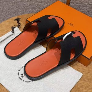Hermes Izmir Sandal Men Epsom Calfskin Noir Orange - Image 3