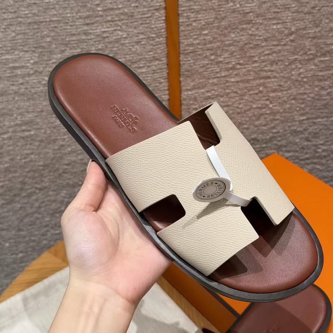 Hermes Izmir Sandal Men Epsom Calfskin ck10 Craie Brown - Image 2