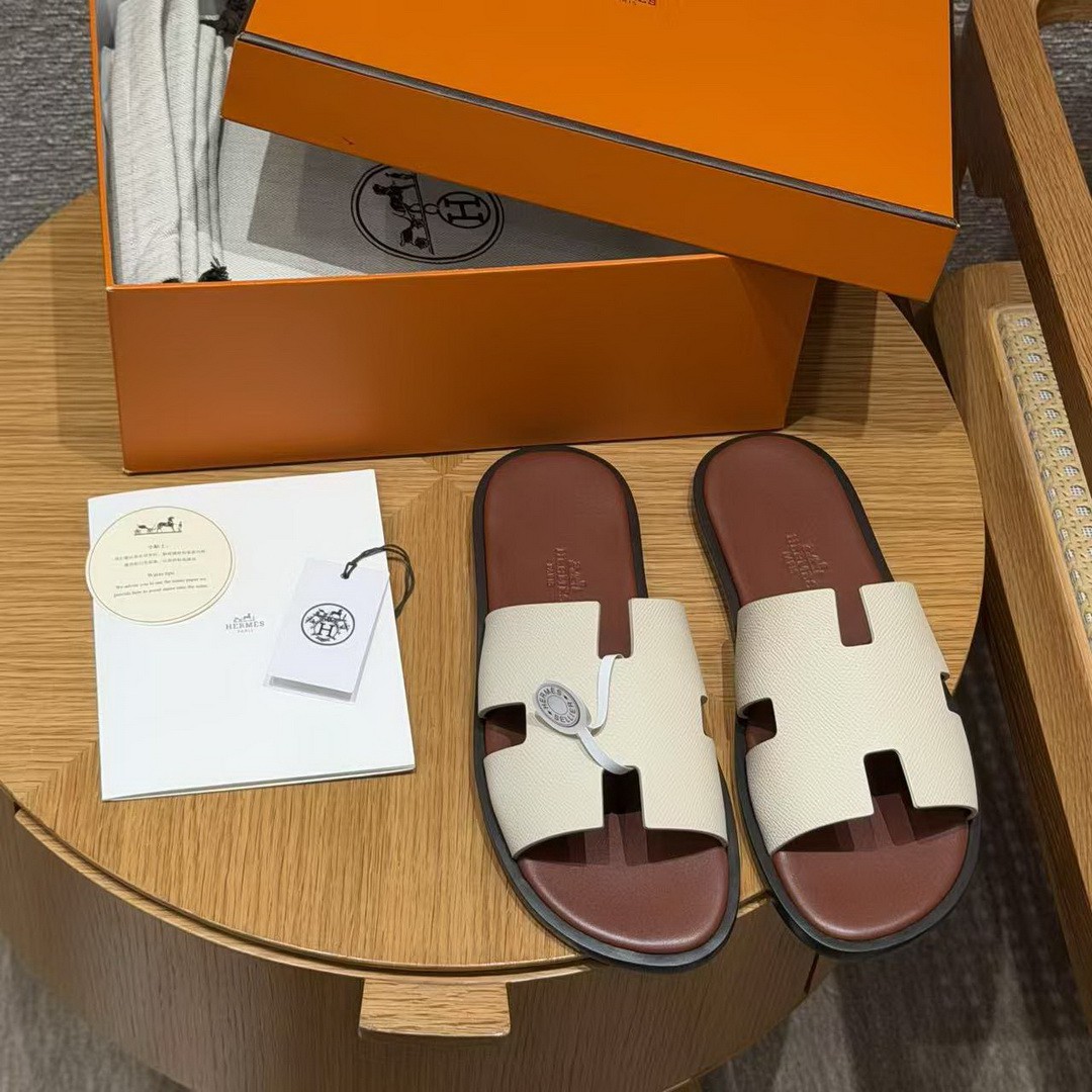 Hermes Izmir Sandal Men Epsom Calfskin ck10 Craie Brown - Image 13