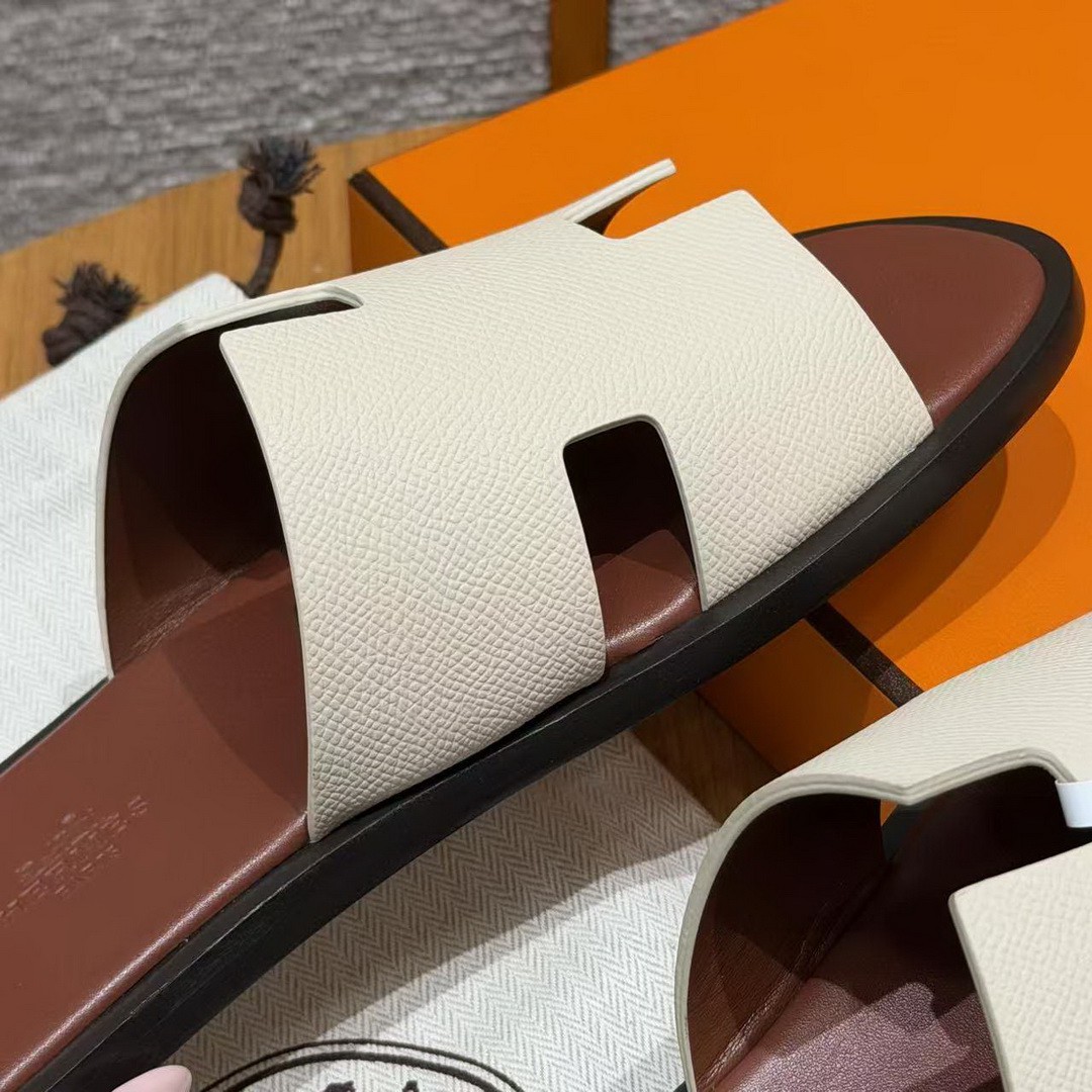 Hermes Izmir Sandal Men Epsom Calfskin ck10 Craie Brown - Image 11