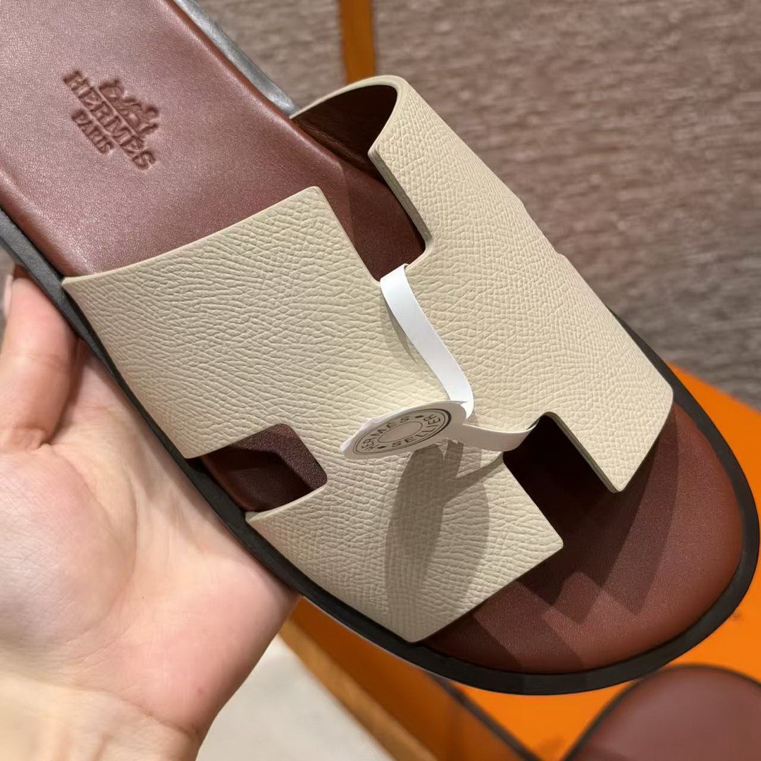 Hermes Izmir Sandal Men Epsom Calfskin ck10 Craie Brown - Image 10
